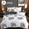 Nordic White Leaf Bedding Sets 220x240cm King Size Duvet Cover Set with 4pcs Sheet Holder Single Double Queen Linens