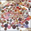 Sewing Notions Tools Apparel Mixed Random Flower Painting Round 2 Holes Vintage Wood Buttons For Diy Scrapbooking Crafts Clothing Accessor