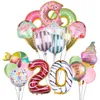 甘いドーナツアイスクリーム風船セットスウィートデイホイルドーナツ番号ヘリウムバルーン記念日誕生日パーティーデコレーション220527