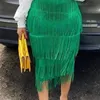 Green Fringe Bodycon Pencil Skirts Tassel High Waist Women Stretch Sheath Midi Length Ladies Slim Jupe Saias faldas Big Size 220317