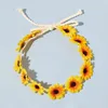 Zonnebloem krans chrysanthemum gevlochten stro -touw haarband daisy hoofdband bohemian bloemen kroon hoofddekwar Hawaii haaraccessoires