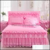 Säng kjol sängkläder leveranser hem textilier trädgård beige prinsessan spetsar sängäcke 3 st/set ruffles ark bomullskudde dekorativ tvilling/que