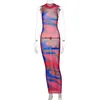Anjamanor Sexy Chic Abstract Print Sheer Mesh Bodycon Maxi Dresses for Women Summer Beach Vacace Outfits D66 BB12 220521