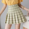 QRWR Summer Women Skirts Korean High Waist Plaid Mini School Girls Sexy Cute Pleated with Zipper 220317