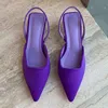 2022 Moda Eleganckie Kobiety 3 CM Wysokie Obcasy Kapcie Lady Slingback Mules Żółty Purpurowy Zielony Niski Heel Luksusowe Slajdy Buty ślubne Y220421