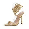 Sandals Pzilae Shoes Women Gladiator Pumps Sexy Pointed Toe Metal High Heels Ladies Party Wedding Gold Red Big Size 3542 220704