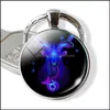 Porte-clés Accessoires de mode 12 Constellation Lion Vierge Porte-clés Cabochon en verre Pendentif Signe du zodiaque Anneaux Sac Cadeau d'anniversaire Drop Delivery