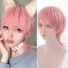 Meifan Synthetische Lolita Cosplay Anime Pruik Korte Rechte Haar Licht Roze Leuke Man/Vrouwen Natuurlijke Valse Kort Haar H220513
