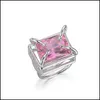 Band Rings Vintage Colorf Square Crystal Sier Color Metal Open Ring For W Dhjvi