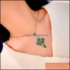Colares pendentes pingentes jóias jóias geométricas de esmeralda geométrica 925 Sier Green Zircon Lady Birt Dhgyx