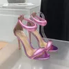 nouveau Gianvito Rossi talons aiguilles Sandales Chaussures habillées Stiletto Rose Pied en cuir métallisé à talons Fermeture éclair arrière Vrouwen Schoenen Zomerjurk Fabriek Schoeisel