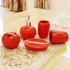 5pcs/set Red China Black, White Thread Floral Patterns Ceramics Bathroom Accessories Toothbrush Holder Wedding Gifts