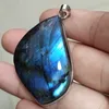 Gem Pendant Natural Stone Leaf Shape Bead Purple Blue Labradorite Necklace Pendant for Women Men Jewelry Gift 1Pcs 220813