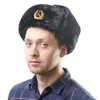 ベレット冬の厚いフェイクファーイヤフラップ帽子男性ソビエト陸軍軍事バッジロシアのウシャンカハットウォームボンバースノーキャップベット
