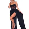 Sexy Off-the-shoulder Velvet Long Dress Lady Vintage Elegant Celebrity Fashion Slim Split Evening Party Formal W220421