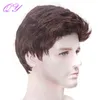 Men Hair Synthetic Brown Ombre Linen Color Short Straight Men's Wig Natural Fashion style for Man Daily or Party Adjustable Size 0527