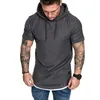 Heren Hoodies Sweatshirts Zomer Stijlvolle heren Casual hoodie Veter omhoog Wit shirt Haped Kap Korte Mouw Slanke tops Sportkleding Plus maat