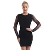 Casual Dresses 2022 Women Lace Dress Long Sleeves Open Back Sexy Above Knee Length Clubwear Female Wedding Party Costume