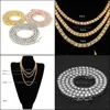 New Trendy Cool M 4Mm Hip Hop Tennis Chain Necklace Gold Plated Alloy Cuban Link Chains Rhinestones Necklacese Men Jewelry Drop Delivery 202