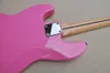 Guitare basse électrique rose à 4 cordes avec bloc de touche en érable incrustation noire