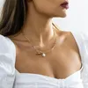 Collana con ciondolo di perle imitazione semplice retrò, moda estiva da donna, cuciture in metallo dorato, collane con clavicola, gioielli per ragazze