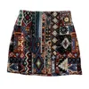 Fashion Indie Folk Embroidery ALine Mini Skirts Chic Geometric Parttern Tweed Vintage Skirt Female 220701