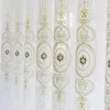 Vorhang-Vorhänge mit Goldfaden, geometrisch bestickt, transparente Gaze, Tüll-Vorhänge für Wohnzimmer, weiße nordische Stickerei, X-HM082#20, Vorhang-Vorhänge