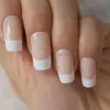 False Nails White French Natural Nude Manicure Square Press on Tips Daily Office Finger Wear with Jelly Sticker Tabs 0616