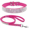 Halsbanden Verstelbaar Suède Puppy Halsband Leiband Set Zacht Strass Kleine Middelgrote Honden Katten Wandelen Roze Xs S Mthe