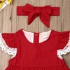 Girl's Dresses Born Baby Girl 0-24M Xmas Clothes Lace Romper Dress Jumpsuit Headband Outfit SetGirl's