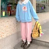 Kvinnors hoodies tröjor harajuku lolita sjöman krage tröja tjej söt rosa kläder höst anime broderad pullover cake tecknad film