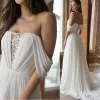 Beach Plus Size Bohemian Off Shoulder Beach Wedding Dresses Bridal Gowns Lace Chiffon Floor Length Pleats Bride Dress Custom Made
