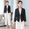 Chaquetas de mujer Primavera Verano traje mujer abrigo negro blanco protector solar encaje flor Blazers blusa chaqueta aire acondicionado E100