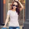 Lato Top Koszule V-Neck T Kobiety Krótki Rękaw Dorywczo Koszulki White Strip T- Plus Size Cotton Tee 3188 220321