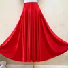 Summer Women Flamenco Skirts Womens Solid Color High Waist Ballroom Dance Long Waltz Tango Skirt Y398