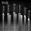 Yuzi Damascus Kök Knivar Set 6st Chef Knife Professional Japan Sankotu Cleaver Tool Bone Utility Paring Tools