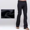 Herren Winter Boot Cut Jeans verdicken warme Stretch-Denim schwarz schlanke leicht ausgestellte Hose Fleece1