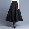 Kjolar hög midja veckad elegant kjol vin röd svart fast färg långa kvinnor faldas saia 5xl plus size ladies jupeskirts