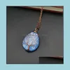 Halsband energi sten vatten droppe form byt färg korrugerad koppar trådlindning flicka ornament wmq612 leverans 2021 pendants arts hantverk
