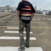 Men Cargo Pants and Women Retro Loose Ink Splash Cotton Washed Camouflage Flared Pants with Pocket