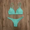 Seksi Bikini Set 2021 Mavi Mayo Yeşil Tanga Push Yukarı Sıkışan Yaz Beachwear Katı Yüksek Kesim Bikini Banyo Suit Mayo Kadın Y220420