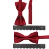 Boogbladen pc's stropdas set solide bordeaux marine 8cm stropdas bowtie zakdoek manchetknopen polyester mannen pak trouwfeest cravat accessoirebow