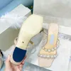 Designer Womens Slippers Luxury Heels High Chunky Heels Pearls Sandals Open Shoes Fashion Lady Classic Rubber Slides Grosgrain Espadrilles Party