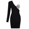 DEIVE TEGER Bandage Bodycon One Shoulder Dress Sexy Women Luxury Diamonds Straps Bra Club Clothing Chic Long Sleeve Mini Dresses 220622