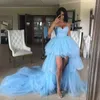 Party Dresses Light Blue High Low Homecoming Sweetheart Ruffles Tulle Short Front Long Back Graduation Evening Gowns