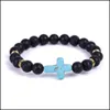 Arts And Crafts Arts Gifts Home Garden 8Mm Black Stone Beads Cross Charms Elastic Strand Bracelet Bangle For Women Men Jew Dhiyz