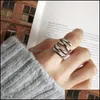 Pierścienie zespołowe biżuteria oryginalna 925 szterling sier otwarty pierścień dla kobiet mężczyzn Koreańska vintage mti-warstwowa linia tka