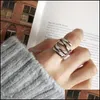 حلقات الفرقة المجوهرات الأصلية 925 Sterling Sier Open Ring للنساء الرجال الكوريين خمر MTI Layer خط نسج هدايا غرامة ymr853 إسقاط التسليم 202