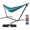 US Stock Double Classic Hammock with Stand for 2 Person-Indoor or Outdoor Use-with Carrying Pouch-Powder-coated Steel Frame W41930053