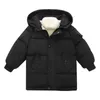 新しい男の子と女の子のダウンジャケット3-10歳の子供暖かいジャケット秋と冬のミディアム長いフード付き綿パッド付きジャケットJ220718